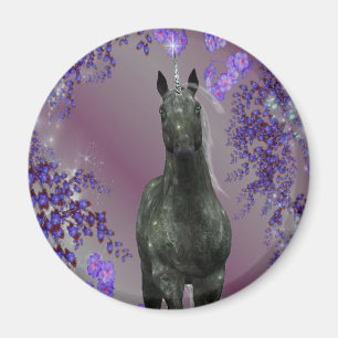 Black Unicorn Flowers Fantasy Magnet