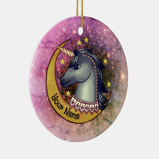 Black Unicorn Moon Keramisch Ornament (Rechts)