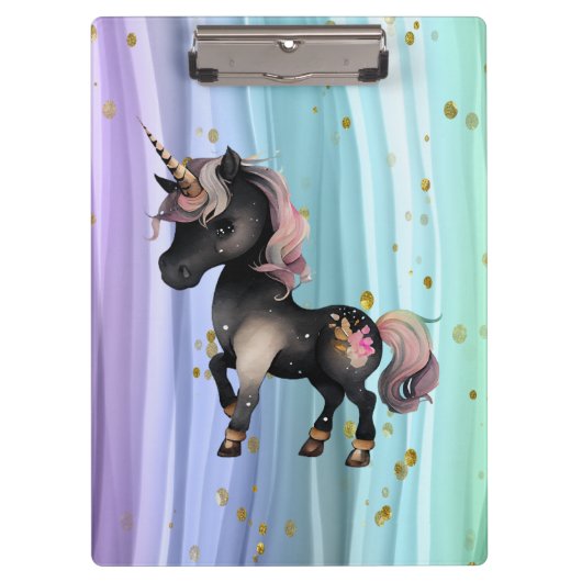 Black Unicorn Paars roze tail Klembord (Voorkant)