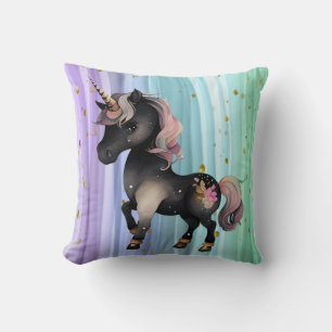 Black Unicorn Paars roze tail Kussen