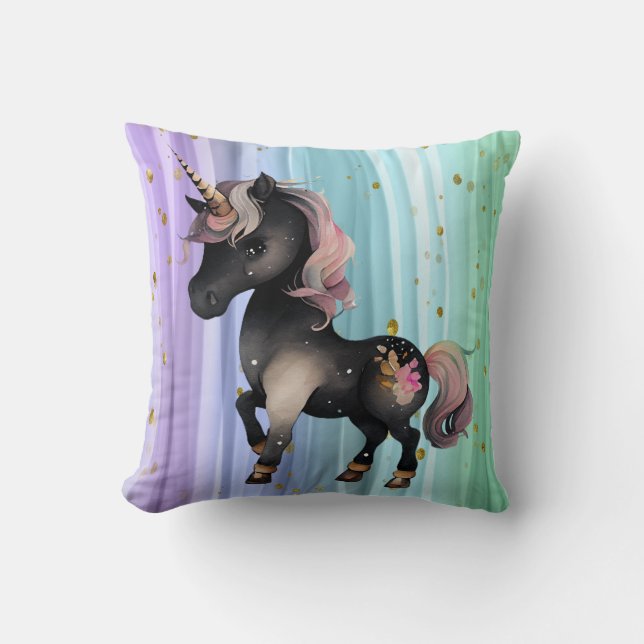 Black Unicorn Paars roze tail Kussen (Voorkant)