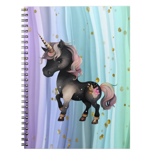 Black Unicorn Paars roze tail Notitieboek (Voorkant)