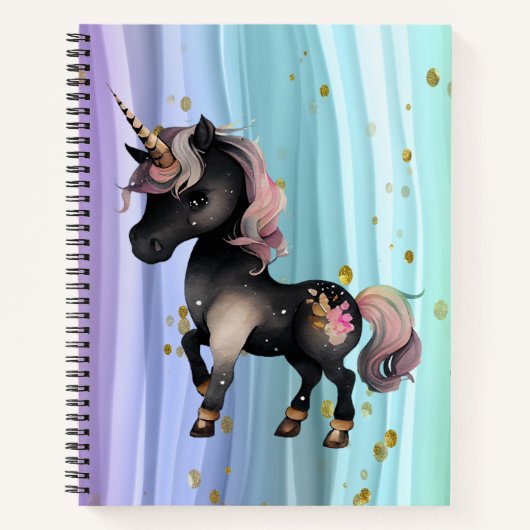 Black Unicorn Paars roze tail Notitieboek (Voorkant)