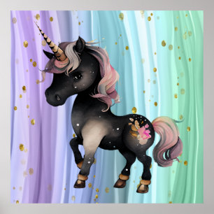 Black Unicorn Paars roze tail Poster