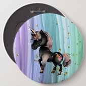 Black Unicorn Paars roze tail Ronde Button 6,0 Cm (Voorkant /achterkant)