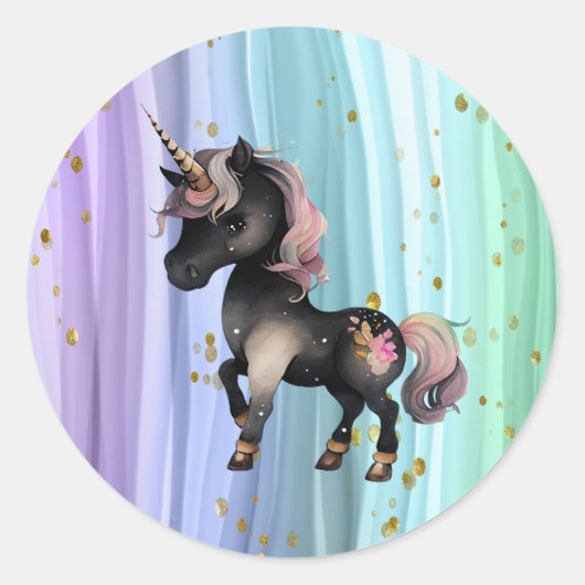 Black Unicorn Paars roze tail Ronde Sticker (Voorkant)