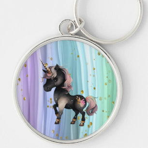 Black Unicorn Paars roze tail Sleutelhanger