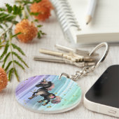 Black Unicorn Paars roze tail Sleutelhanger (Voorkant Rechts)