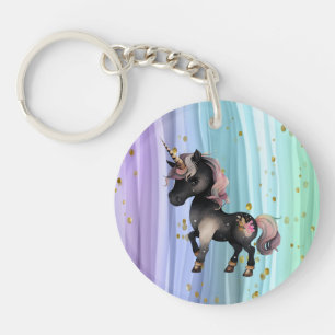 Black Unicorn Paars roze tail Sleutelhanger