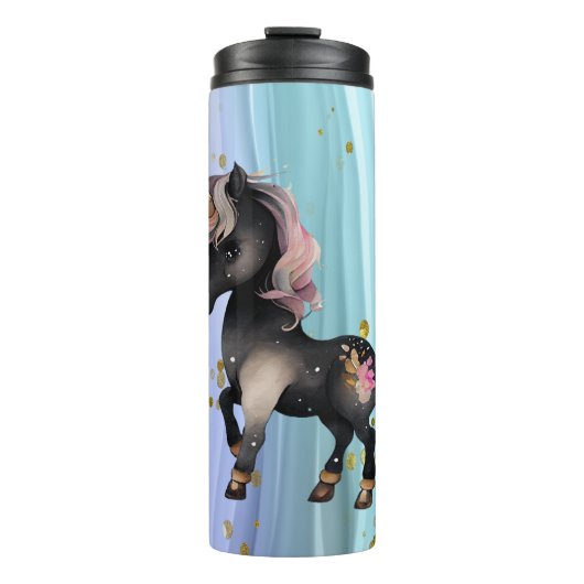 Black Unicorn Paars roze tail Thermosbeker (Voorkant)