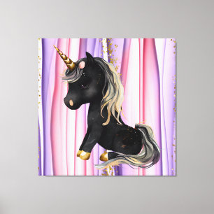 Black Unicorn Pink Ears Canvas Afdruk
