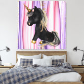 Black Unicorn Pink Ears Canvas Afdruk (Insitu (Slaapkamer))