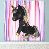 Black Unicorn Pink Ears Canvas Afdruk (Insitu (Houten vloer))