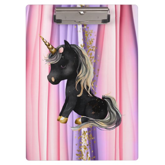 Black Unicorn Pink Ears Klembord (Voorkant)
