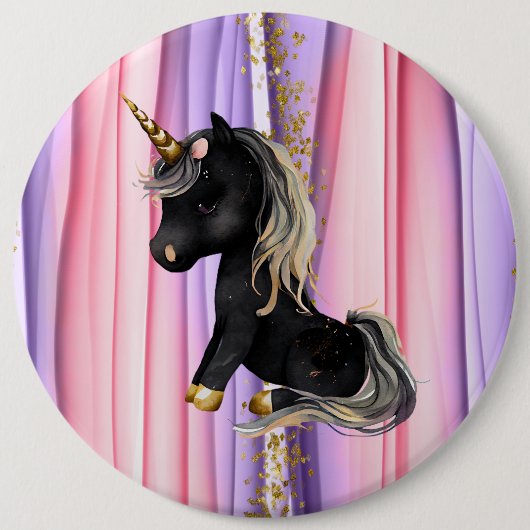 Black Unicorn Pink Ears Ronde Button 6,0 Cm (Voorkant)