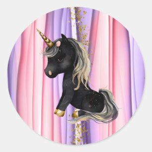 Black Unicorn Pink Ears Ronde Sticker