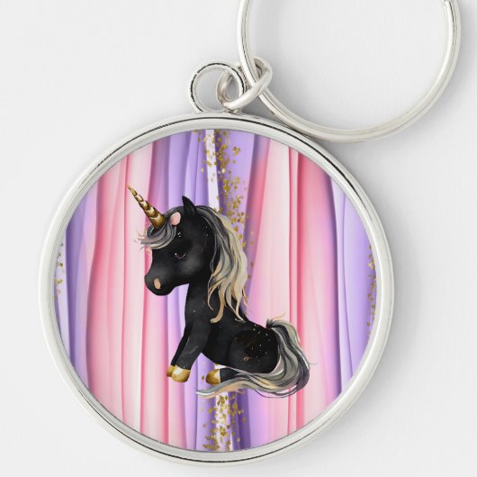 Black Unicorn Pink Ears Sleutelhanger (Voorkant)
