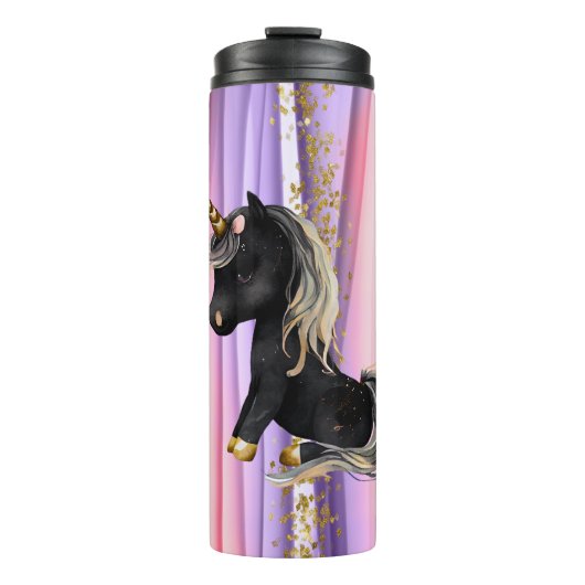 Black Unicorn Pink Ears Thermosbeker (Voorkant)