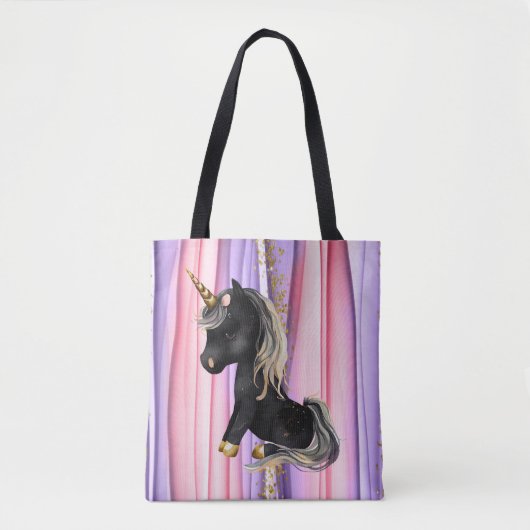 Black Unicorn Pink Ears Tote Bag (Voorkant)