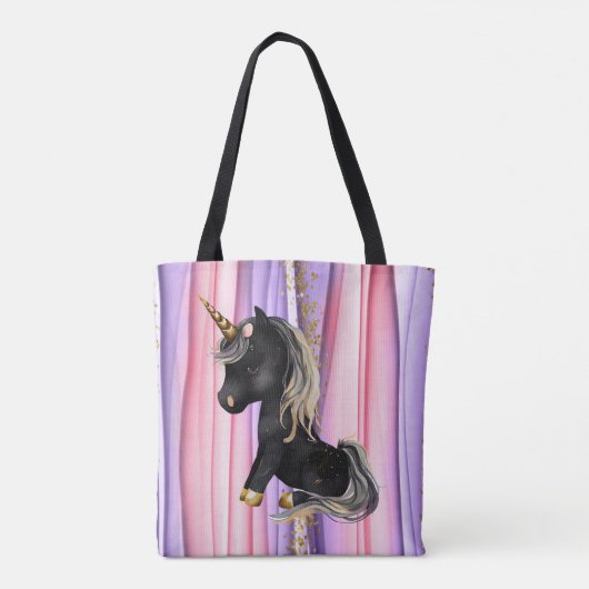 Black Unicorn Pink Ears Tote Bag (Achterkant)