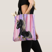 Black Unicorn Pink Ears Tote Bag (Dichtbij)