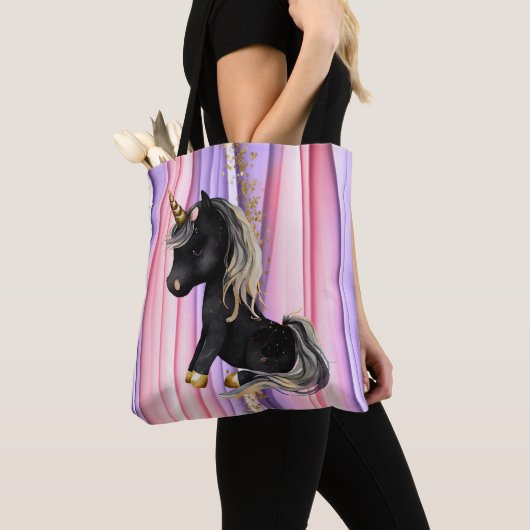 Black Unicorn Pink Ears Tote Bag (Dichtbij)
