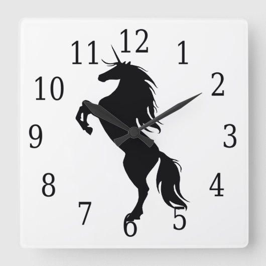 Black Unicorn Silhouette Clock Vierkante Klok (Voorkant)
