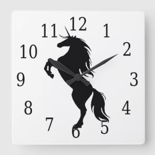 Black Unicorn Silhouette Clock Vierkante Klok