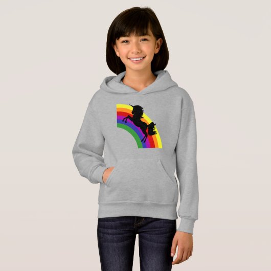 Black Unicorn Silhouette Rainbow Girls' Hoodie (Voorkant volledig)