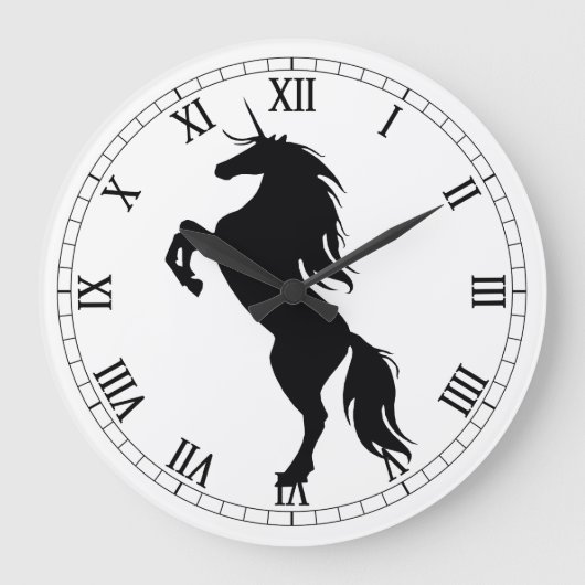 Black Unicorn Silhouette Roman Numeral Clock Grote Klok (Voorkant)