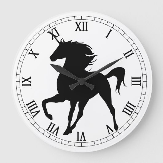 Black Unicorn Silhouette Roman Numeral Clock Grote Klok (Voorkant)
