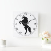 Black Unicorn Silhouette Roman Numeral Clock Vierkante Klok (Huis)