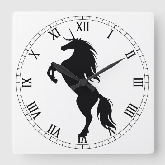 Black Unicorn Silhouette Roman Numeral Clock Vierkante Klok (Voorkant)