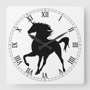 Black Unicorn Silhouette Roman Numeral Clock Vierkante Klok
