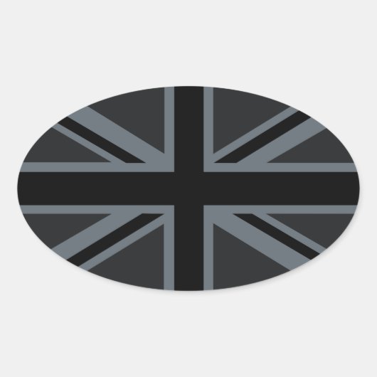 Black Union Jack British Flag Decor Ovale Sticker (Voorkant)