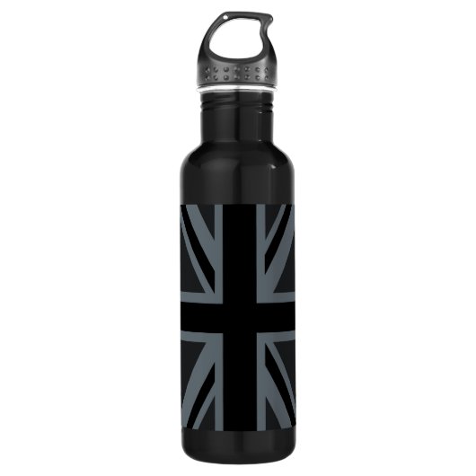 Black Union Jack British Flag Design past het aan Waterfles (Voorkant)