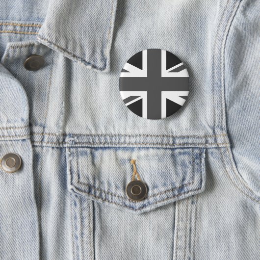Black Union Jack British Flag Pin Button (In situ)