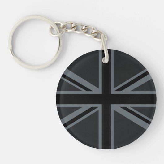 Black Union Jack UK Flag Design Sleutelhanger (Voorkant)