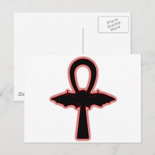 Black Vampire Bat Red Egyptian Gothic Ankh Briefkaart (Voorkant / Achterkant)