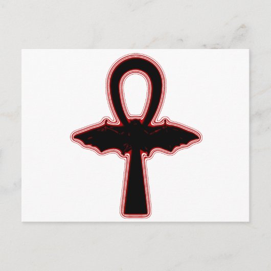 Black Vampire Bat Red Egyptian Gothic Ankh Briefkaart (Voorkant)