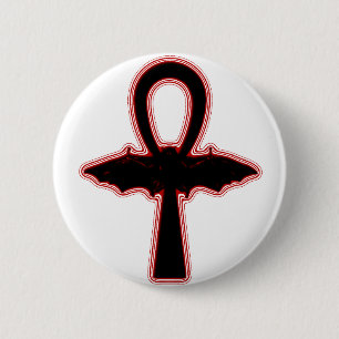 Black Vampire Bat Red Egyptian Gothic Ankh Ronde Button 5,7 Cm