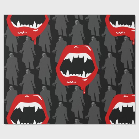 Black Vampire Fangs Nosferatu Spooky Black Cadeaupapier (Vlak)