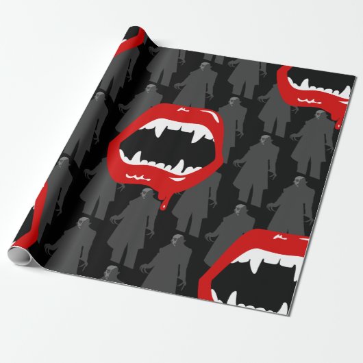 Black Vampire Fangs Nosferatu Spooky Black Cadeaupapier (Uitgerold)