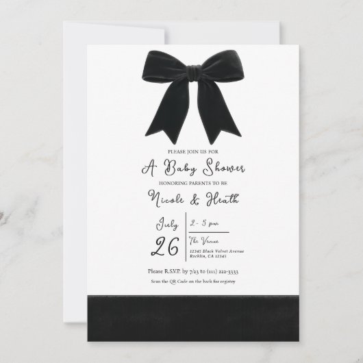 Black Velvet Bow Elegant Posh Baby shower Kaart (Voorkant)