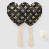 Black Velvet Fleur De Lis Mardi Gras Orleans Handwaaier (Voorkant en achterkant)
