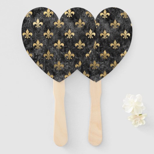 Black Velvet Fleur De Lis Mardi Gras Orleans Handwaaier (Voorkant en achterkant)