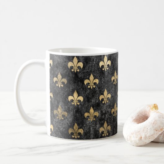 Black Velvet Fleur De Lis Mardi Gras Orleans Koffiemok (Met donut)