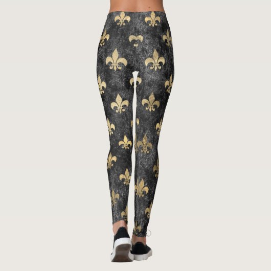 Black Velvet Fleur De Lis Mardi Gras Orleans Leggings (Achterkant)