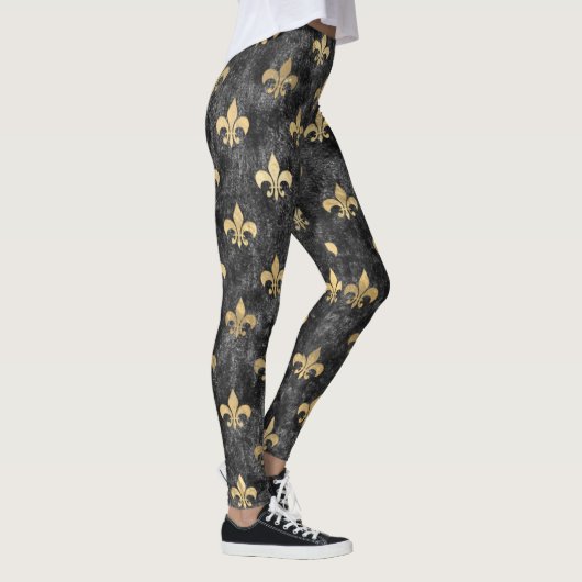 Black Velvet Fleur De Lis Mardi Gras Orleans Leggings (Rechts)