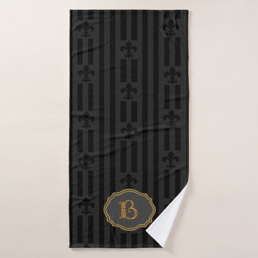Black Velvet Fleur de Lis Monogram Bath Towel Badhanddoek (Badhanddoek)